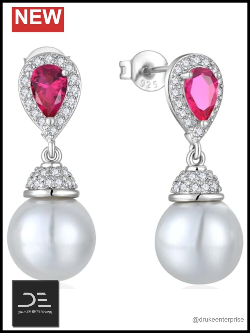 Sterling Silver Pearl Drop Earrings Cubic Zirconia Teardrop Bridal Wedding